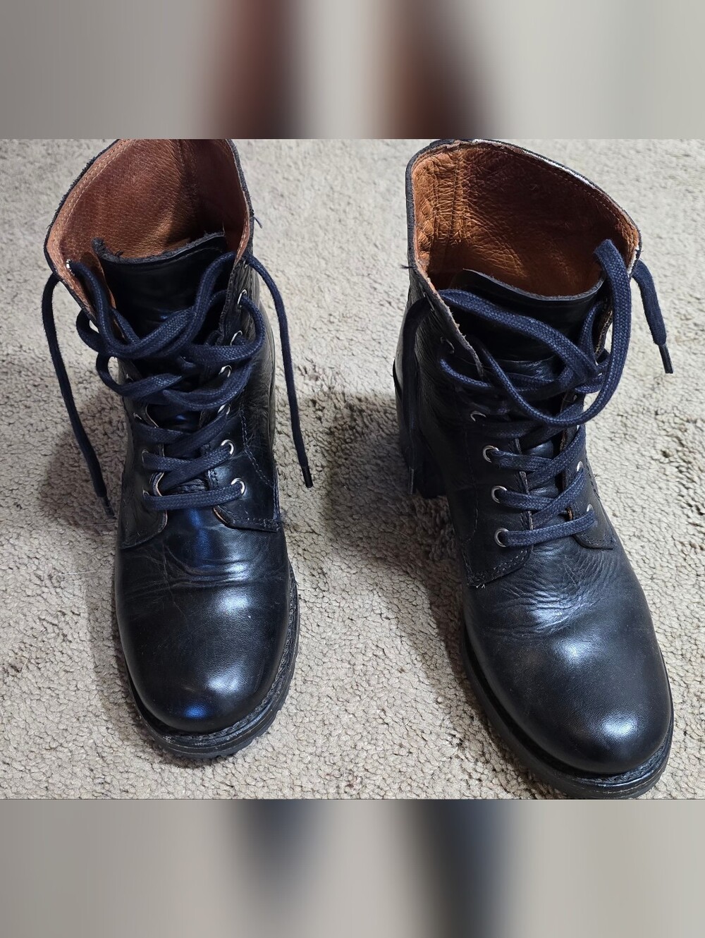 Frye Black Leather Lace-Up Ankle Boots